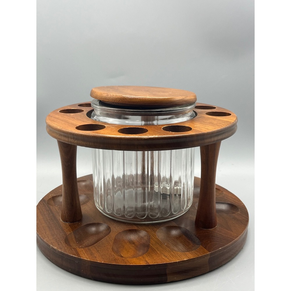 Vtg Decatur Deco Genuine Walnut Round 9 Pipe Rack and Humidor‎ Lazy Susan.